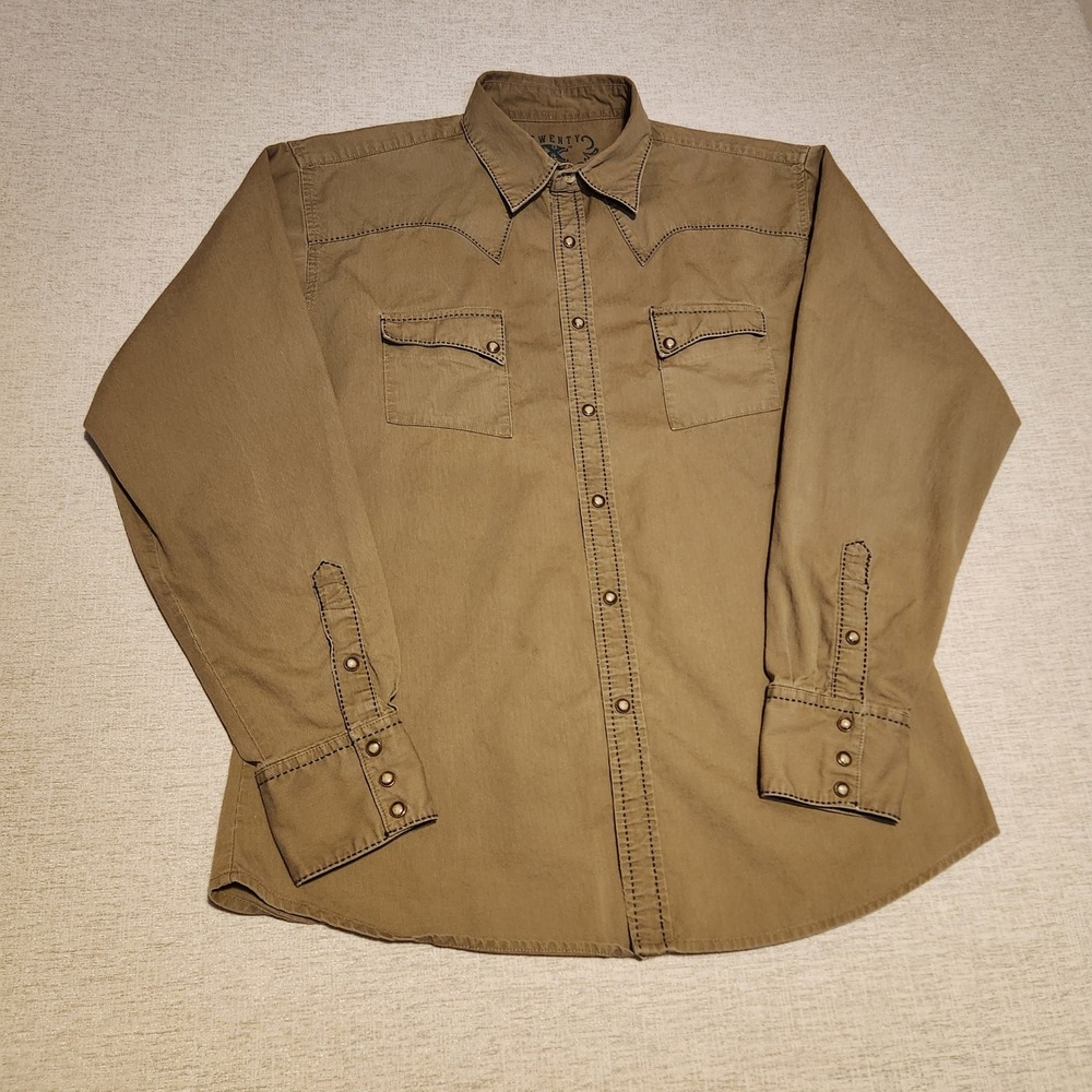 Twenty X Western Snap Shirt Mens XL Tan Corduroy Whipstitch MJ1110M